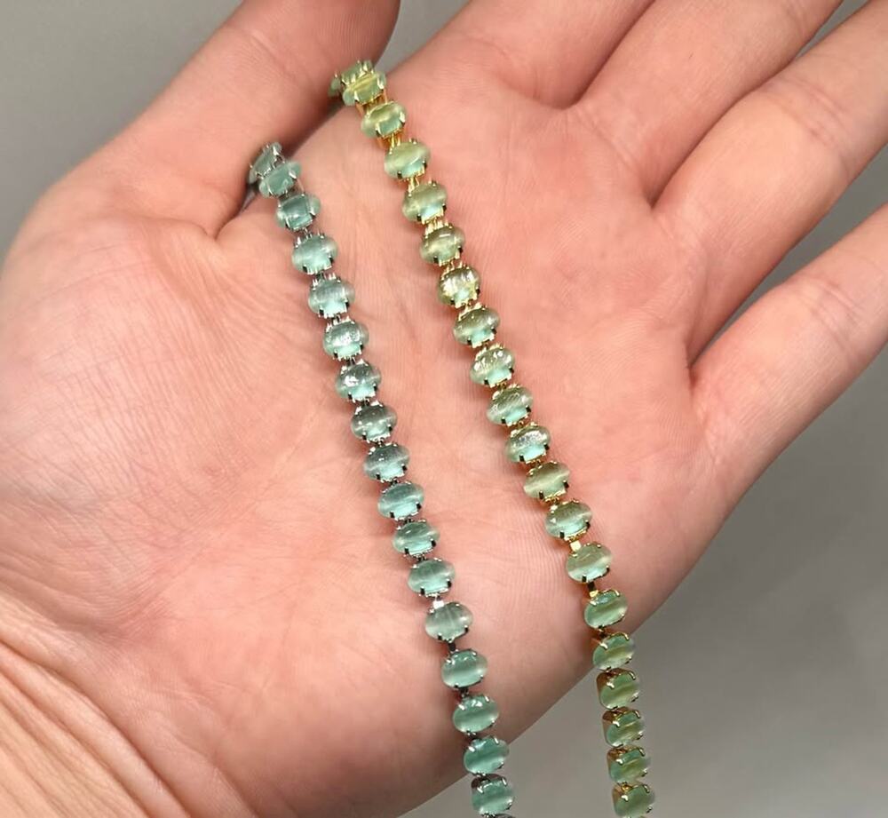 Tarnish Free Teal Cat Eye Tennis Bracelet Set